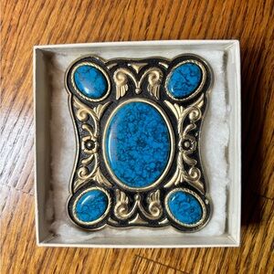 Vintage Style Metal and Turquoise Belt Buckle